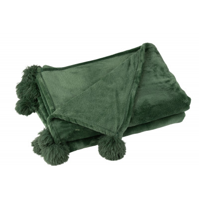 Plaid vert foncé avec pompons