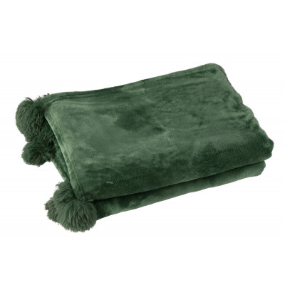 Plaid vert foncé avec pompons