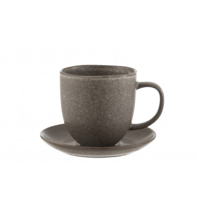 Tasse + sous-tasse en céramique marron Louise