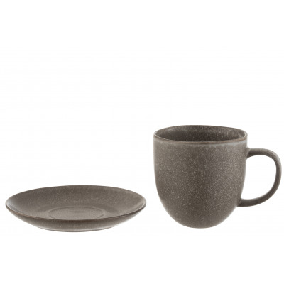 Tasse + sous-tasse en céramique marron Louise
