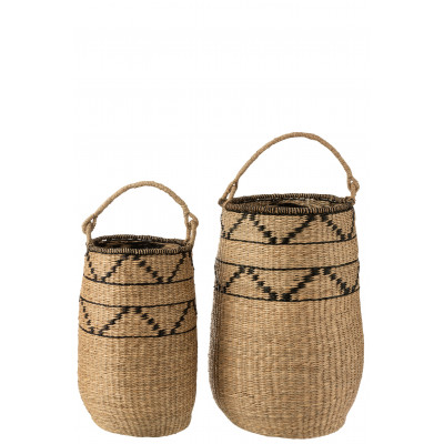 Ensemble de 2 paniers en jonc de mer naturel/noir