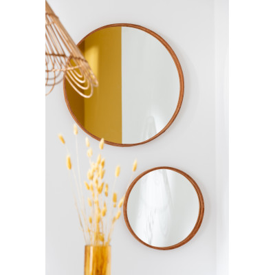 Miroir rond en cuir Cognac - Large