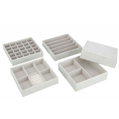 Boîte à bijoux 4 plateaux en simili cuir gris