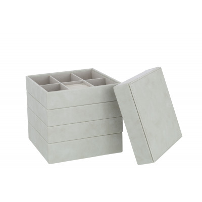 Boîte à bijoux 4 plateaux en simili cuir gris