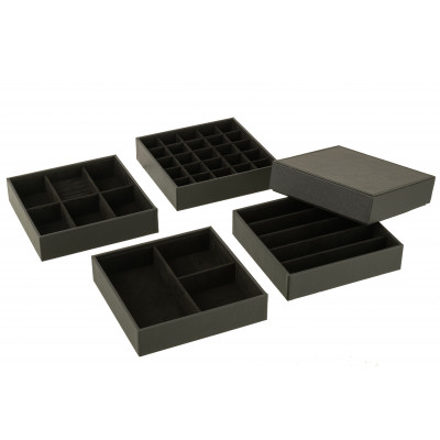 Boîte à bijoux 4 plateaux en simili cuir noir