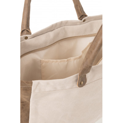 Sac de plage à anses courtes en textile beige