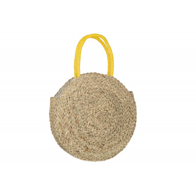 Sac de plage rond en jonc de mer naturel et jaune