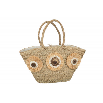 Sac de plage avec tournesols en coquillages et jonc de mer naturel