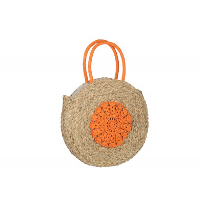 Sac de plage rond en jonc de mer naturel et orange