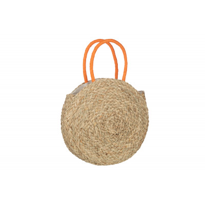Sac de plage rond en jonc de mer naturel et orange
