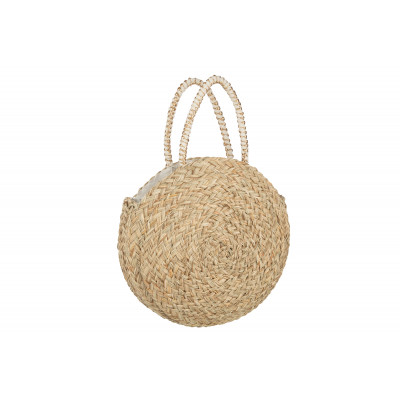 Sac de plage rond avec pompon en jonc de mer et crochet blanc