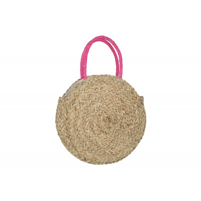 Sac de plage rond en jonc de mer naturel et fuchsia