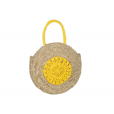 Sac de plage rond en jonc de mer naturel et jaune