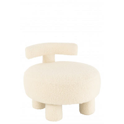 Tabouret rond bouclé blanc avec dossier