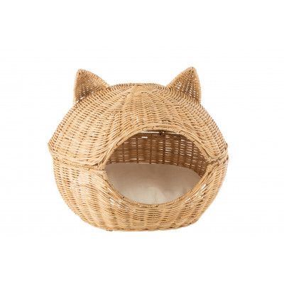 Panier pour chat avec coussin en rotin naturel