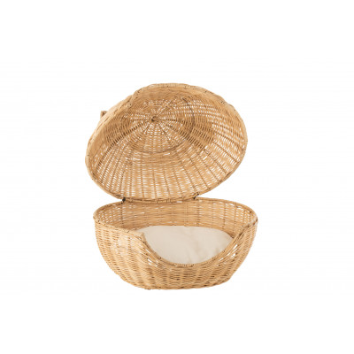 Panier pour chat avec coussin en rotin naturel