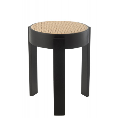 Tabouret en bois de manguier noir et rotin