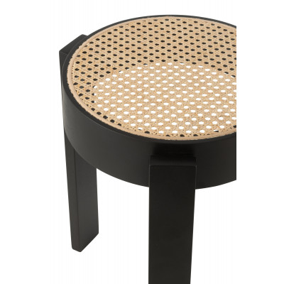 Tabouret en bois de manguier noir et rotin