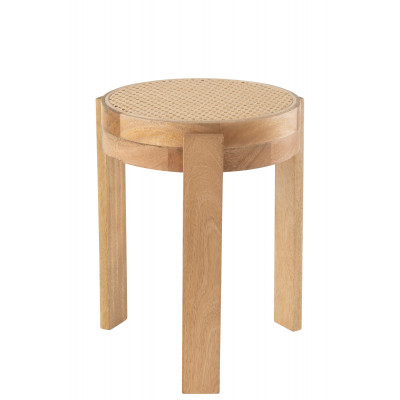 Tabouret en bois de manguier naturel et rotin