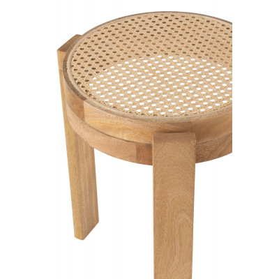 Tabouret en bois de manguier naturel et rotin