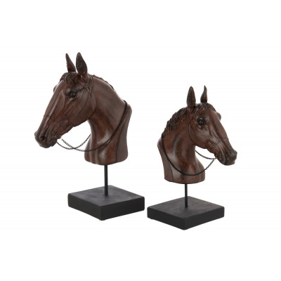 Tête de cheval sur support en polyrésine marron foncé grand