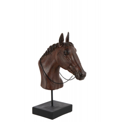 Tête de cheval sur support en polyrésine marron foncé grand