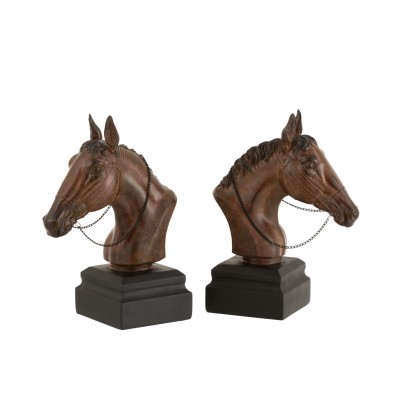 Set 2 Serre-livres Cheval Poly Marron