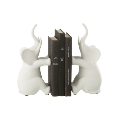 Ensemble de 2 serre-livres Éléphant assis en polyrésine blanc