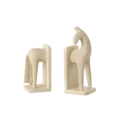 Ensemble de 2 serre-livres cheval moderne en résine beige