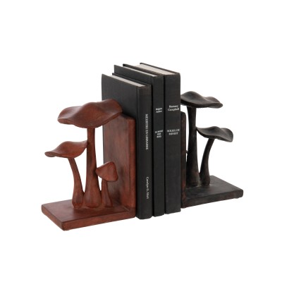 Ensemble de 2 serre-livres champignon en polyrésine brun rouille/noir