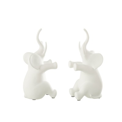 Ensemble de 2 serre-livres Éléphant assis en polyrésine blanc