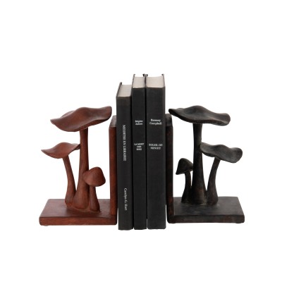 Ensemble de 2 serre-livres champignon en polyrésine brun rouille/noir