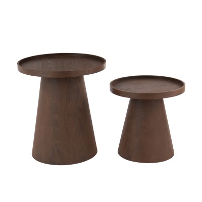 Ensemble de 2 tables d'appoint rondes en MDF brun foncé
