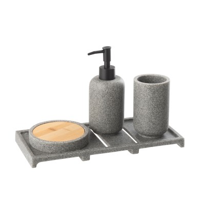 Distributeur de savon sur plateau gris foncé/naturel