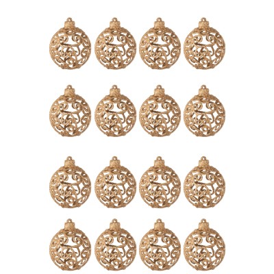 Boîte de 16 boules de Noël motif baroque pêche