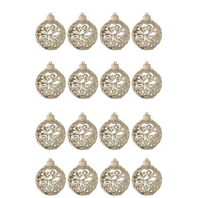 Boîte de 16 boules de Noël motif baroque couleur champagne