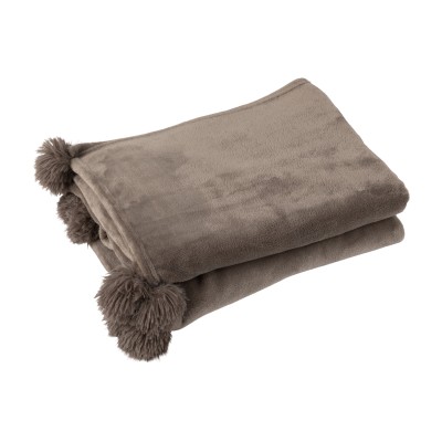 Plaid taupe foncé avec pompons