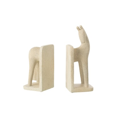 Ensemble de 2 serre-livres cheval moderne en résine beige