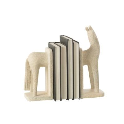 Ensemble de 2 serre-livres cheval moderne en résine beige