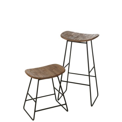 Tabouret de bar rectangulaire en teck recyclé naturel