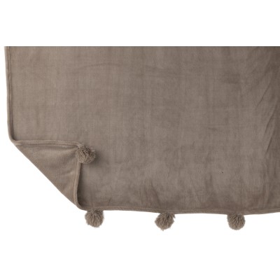 Plaid taupe avec pompons