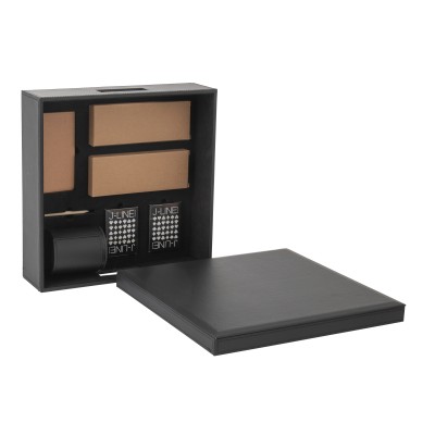 Boîte jeu de cartes et échecs en simili cuir noir