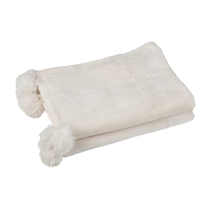 Plaid crème avec pompons