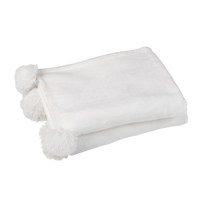 Plaid blanc avec pompons