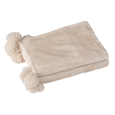 Plaid beige clair avec pompons