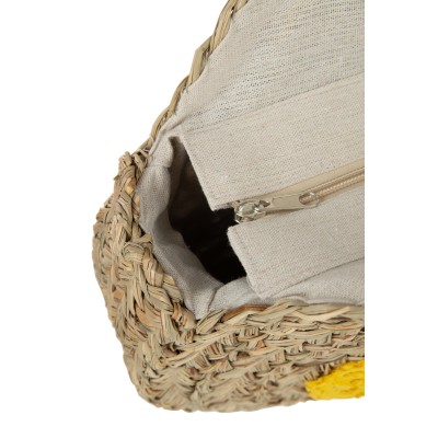 Sac de plage rond en jonc de mer naturel et jaune