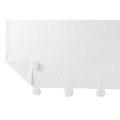 Plaid blanc avec pompons